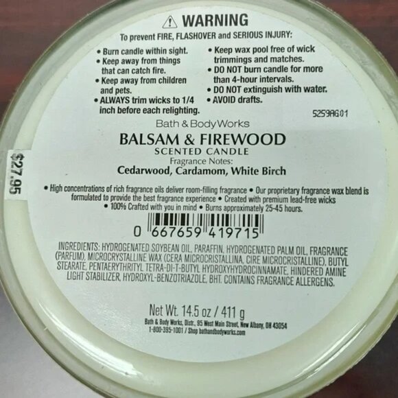 Bath & Body Works BALSAM & FIREWOOD 3-Wick Candles - Set of 2 - Picture 2 of 3